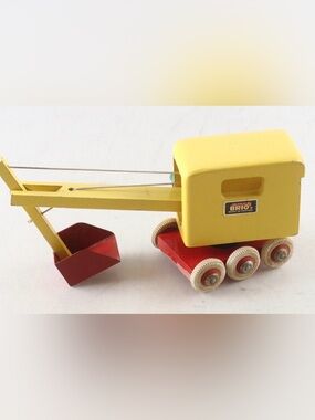 BRIO Made in Sweden Wooden Crane Toy w/ Red Base & Scoop Bucket